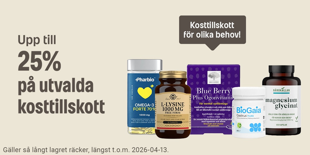 Upp till 25% på utvalda kosttillskott