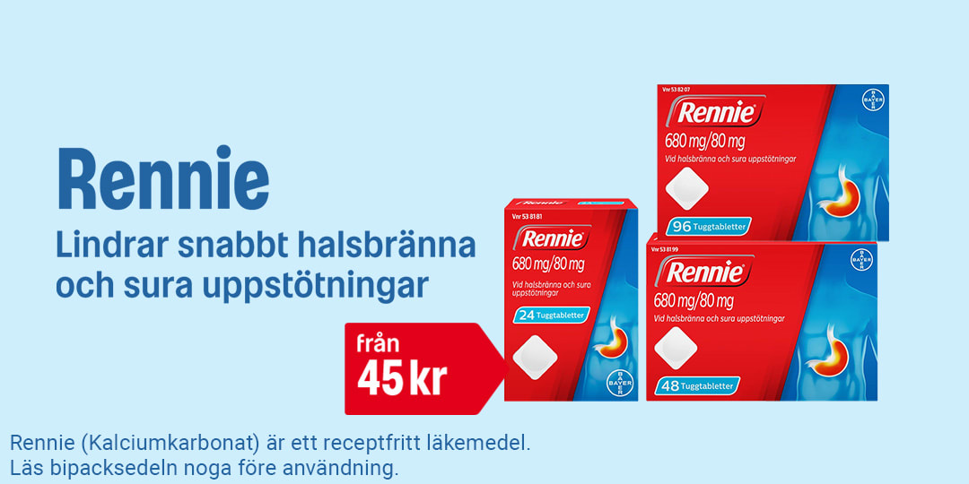 Rennie - Lindrar snabbt vid halsbränna och sura uppstötningar